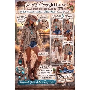 Vintage Style Bali Emerald Heavy Lace Tunic Boho Western Desert Luxe One Size